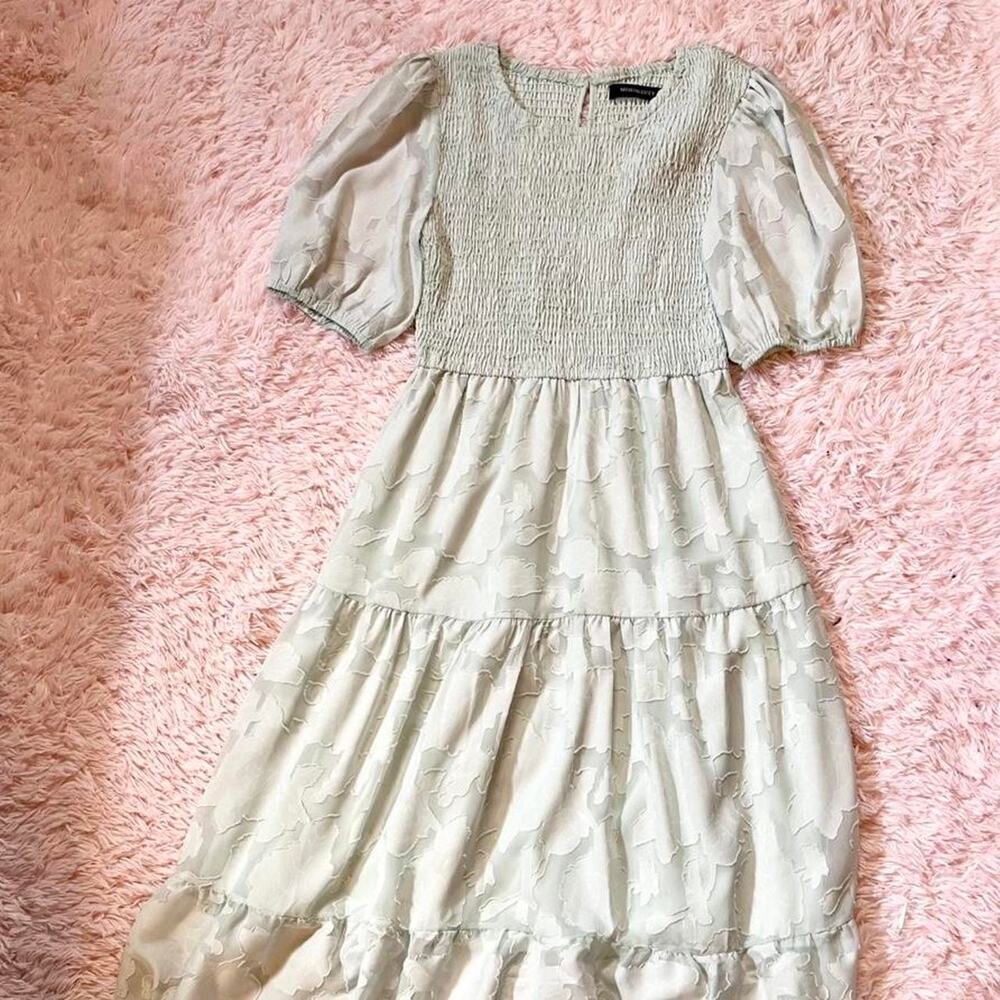 Floral Smocked Puff Sleeve Tiered Skirt Milkmaid Peasant Prairie Whimsical Dress